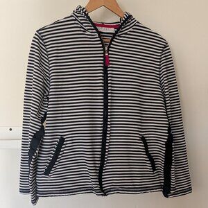 Villager LC Black White Striped Women's XL Petite Zip Hoodie 100% Cotton Jacket